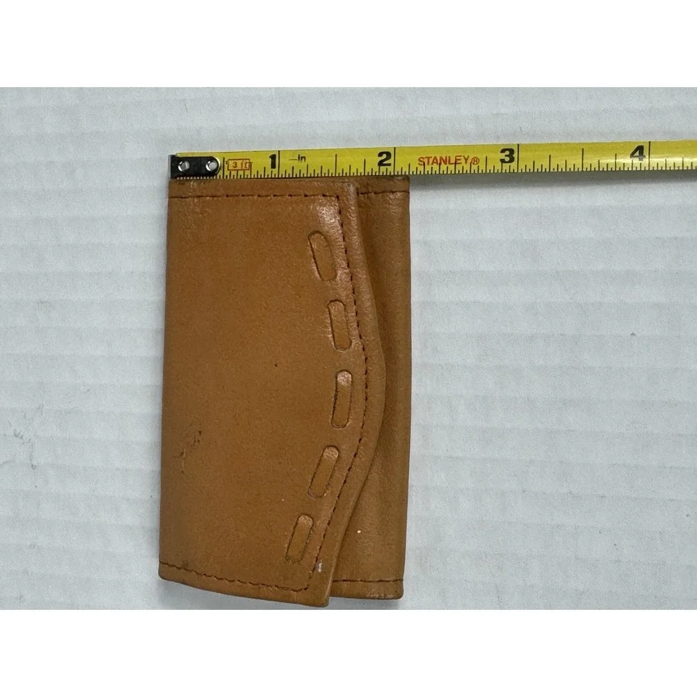 Vintage Hand Tooled Leather Key Wallet Holder Case Trifold Snap Button